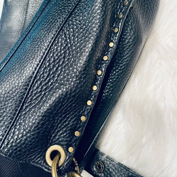 Rebecca Minkoff Black Pebbled Leather Darren Brass Studded Hobo - Picture 11 of 16